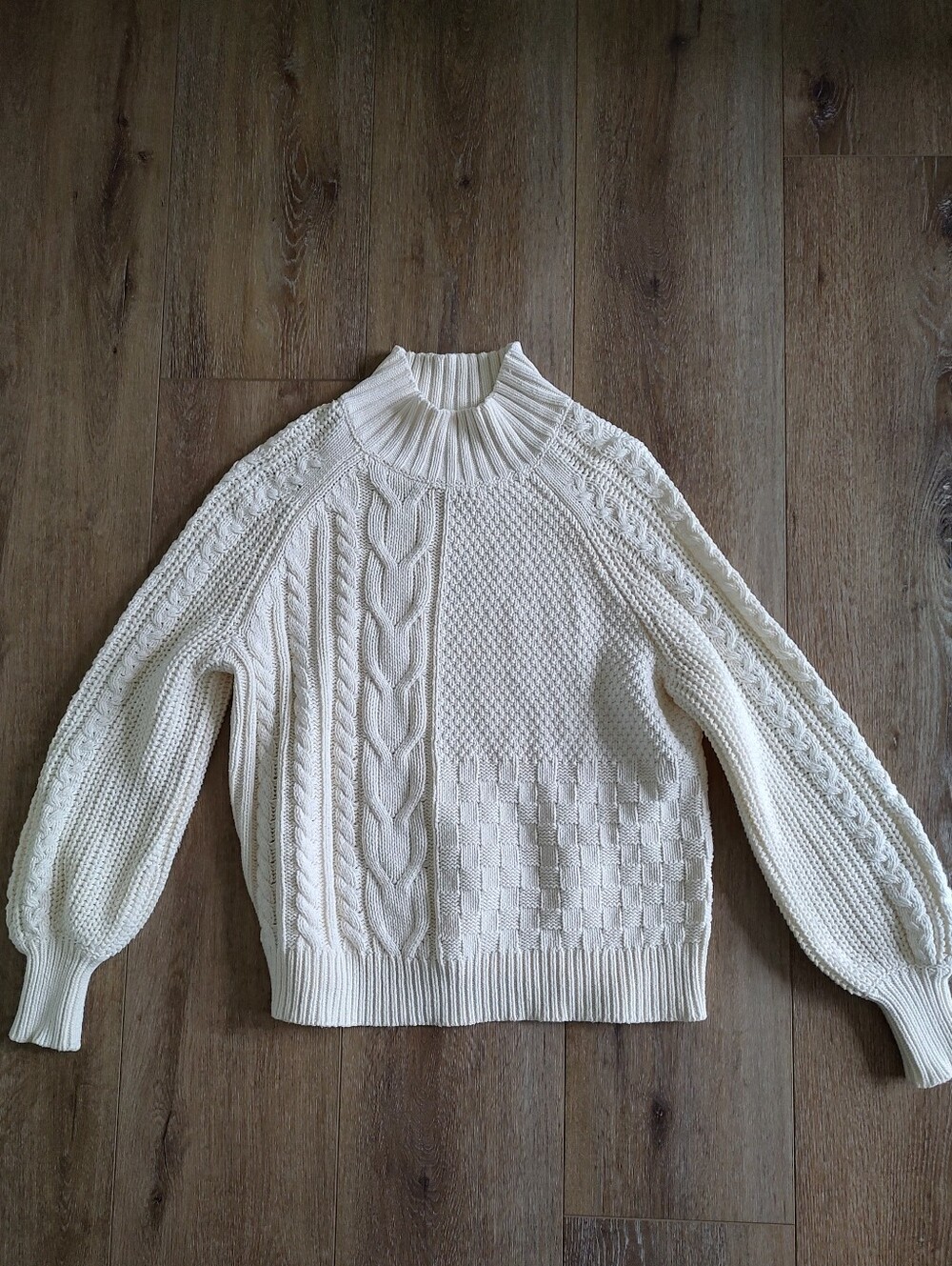 Sundance Cream Chunky Cable Knit Fisherman’s Funnel Neck Quiet Luxury Sweater XL